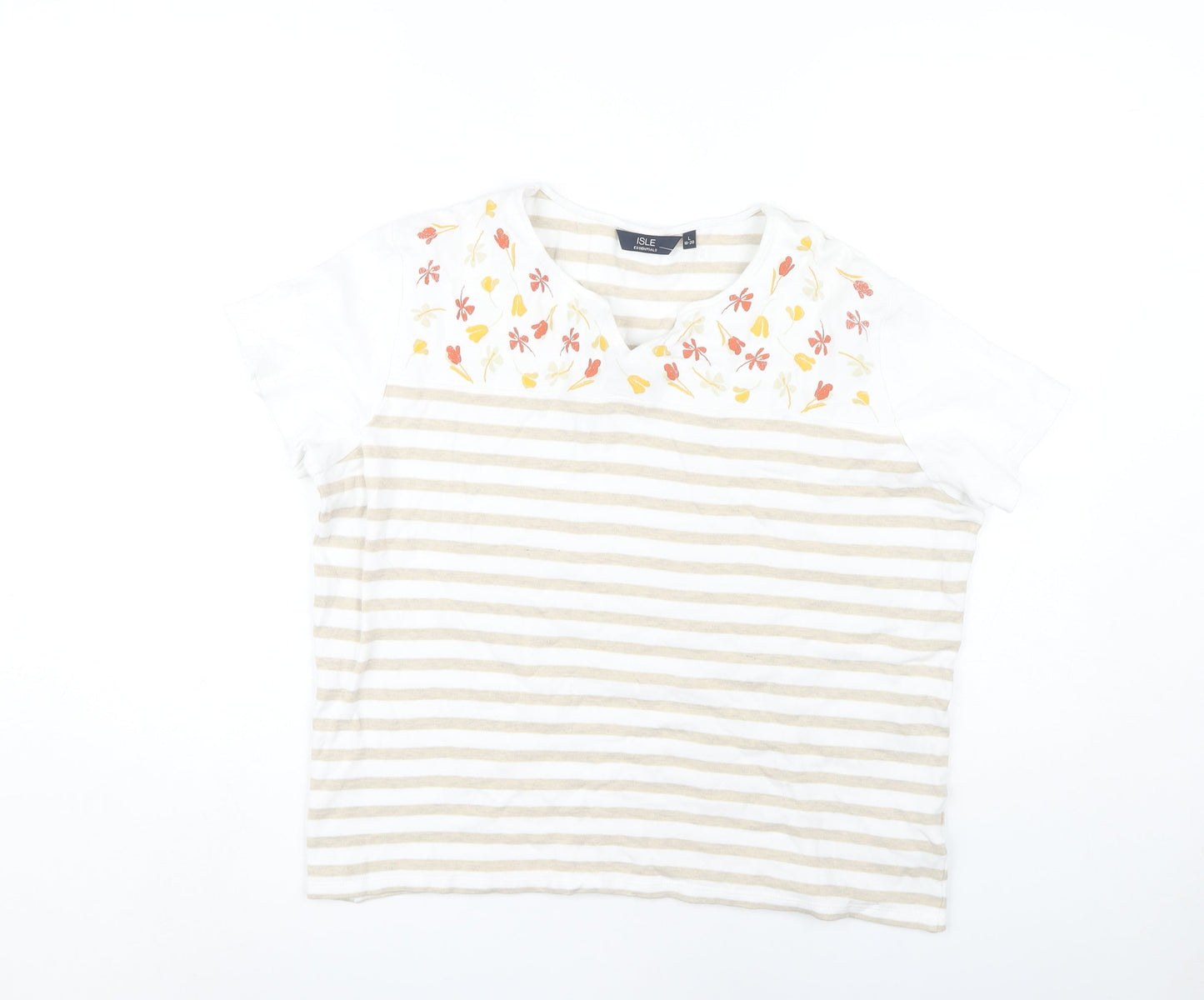 Isle Essentials Women's Beige Stripe T-Shirt Size L