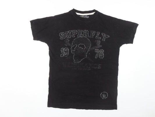 Superfly Black Unisex T-Shirt with Rhinestones