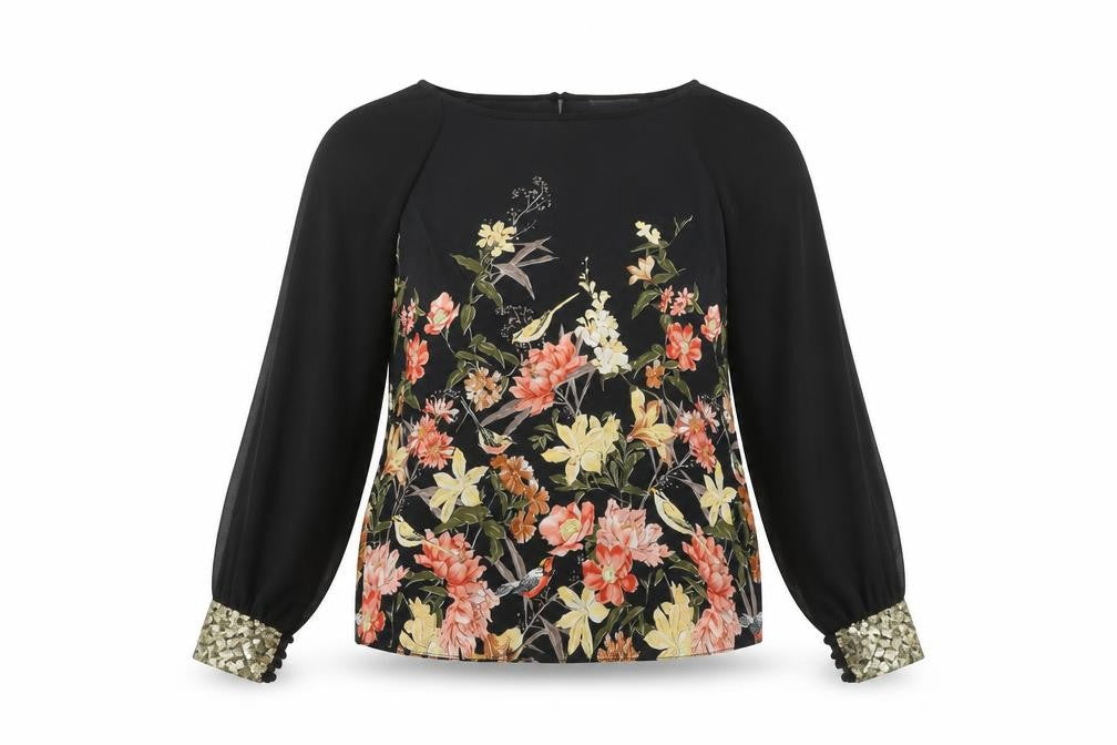 Wallis Women's Black Floral Sequin Blouse Size 10