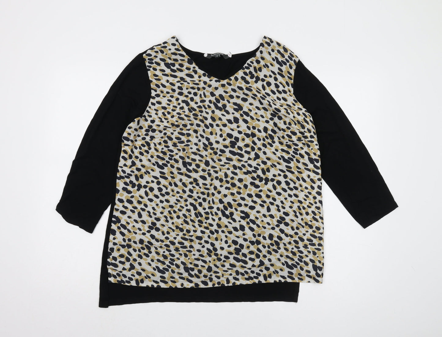 Bonmarché Women's Black Animal Print Tunic Blouse Size 12