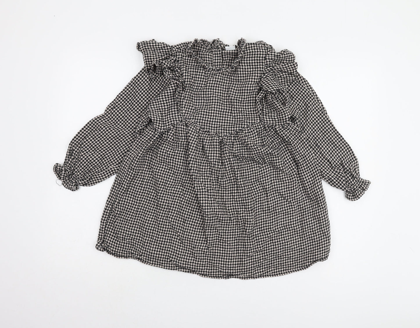 Next Girls Long Sleeve Black Houndstooth Dress 7 Years