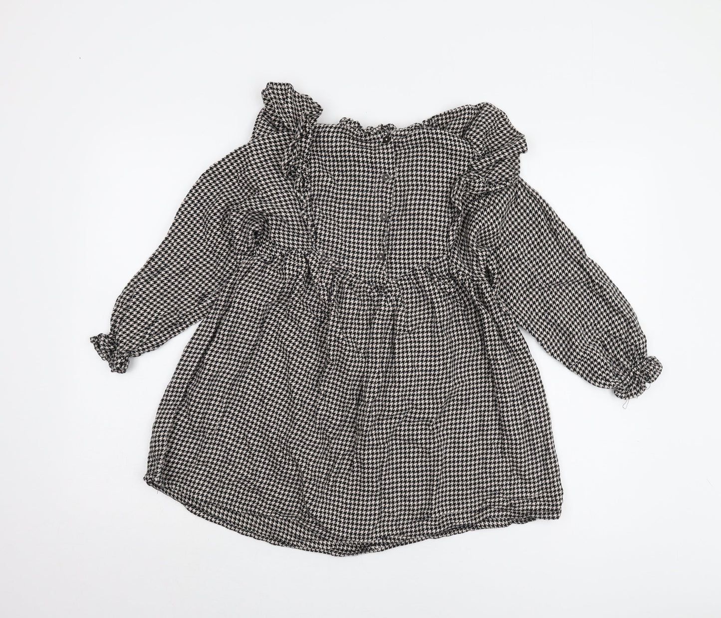 Next Girls Long Sleeve Black Houndstooth Dress 7 Years