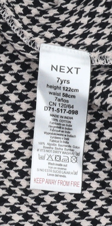 Next Girls Long Sleeve Black Houndstooth Dress 7 Years