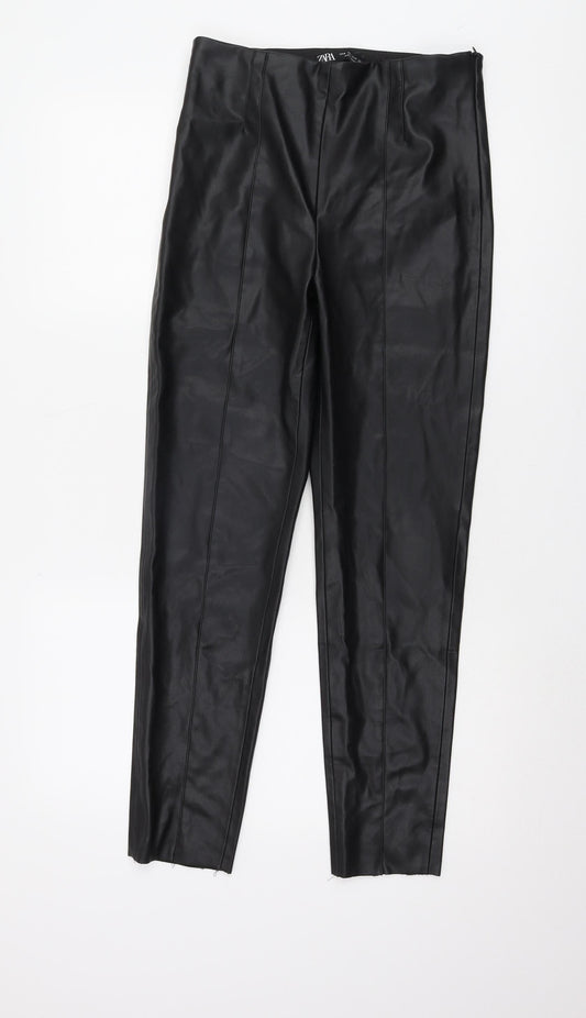 Zara Women's Black Faux Leather Trousers, Size M