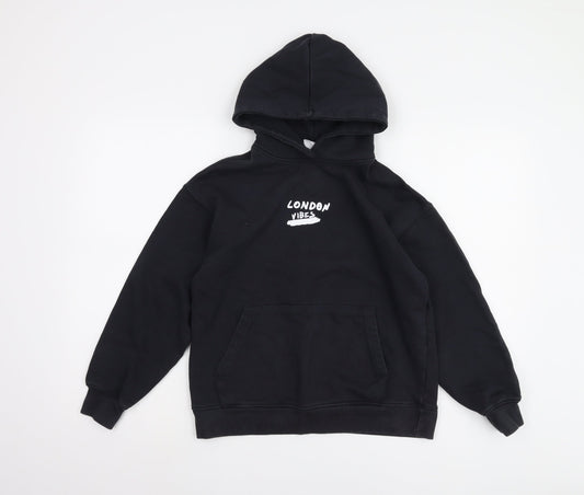 Zara Boys Black Graphic Print Hoodie Size 11-12 Years