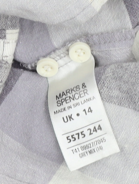 Marks and Spencer Women's Grey Plaid Button-Up Shirt UK 14