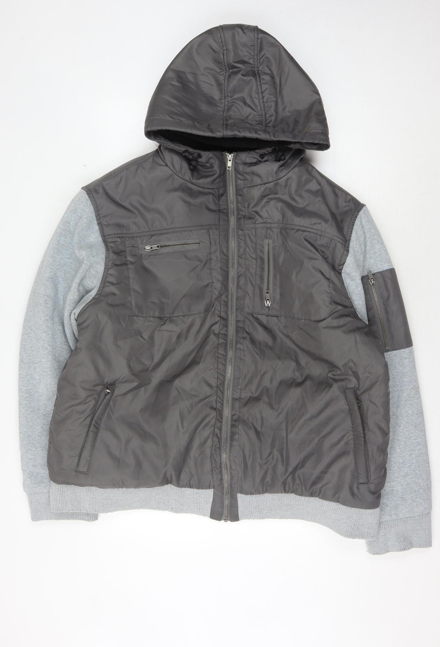 Fabric Men's Grey Hooded Puffer Jacket 2XL - Casual Winter Wear