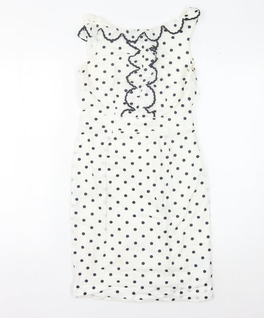 Boden Women's White Polka Dot Dress, Size 6, Sleeveless