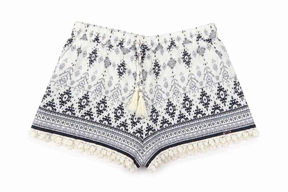 Superdry Women's White Printed Shorts with Tassels