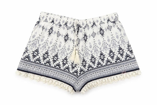 Superdry Women's White Printed Shorts with Tassels