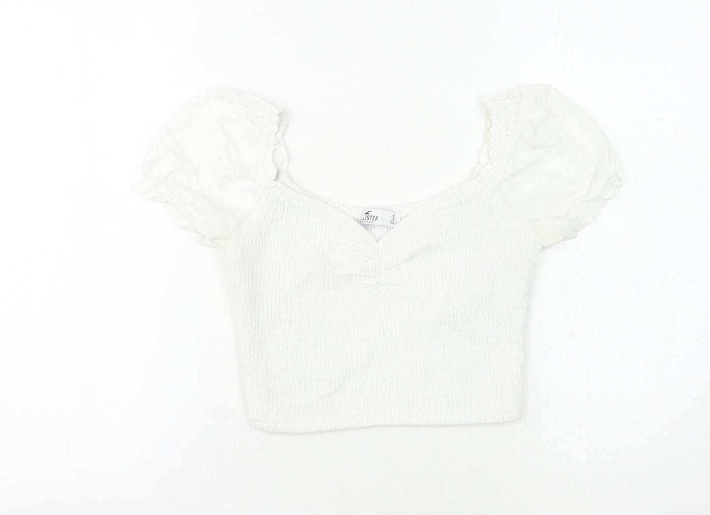 Hollister Women's White Cropped Blouse, Size S, Puff Sleeves