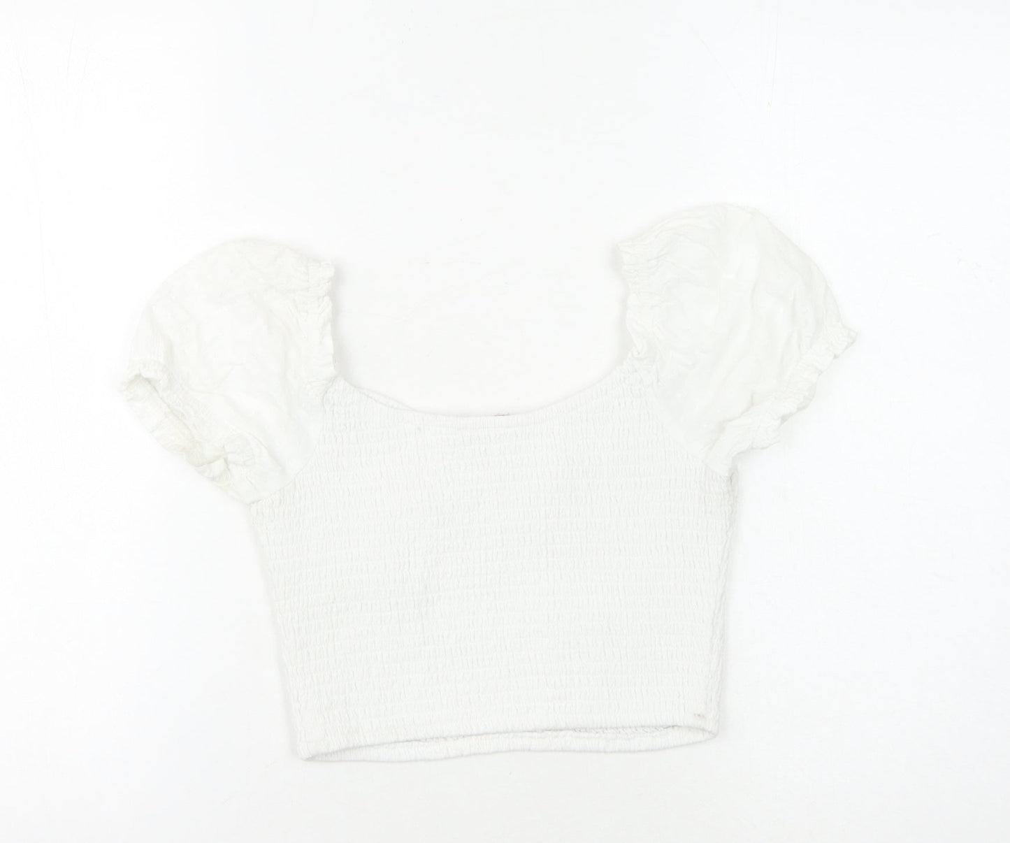Hollister Women's White Cropped Blouse, Size S, Puff Sleeves