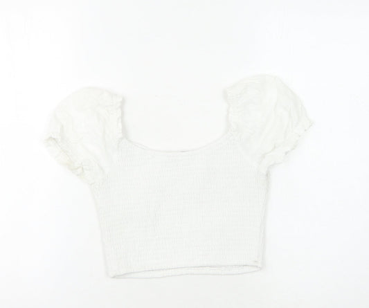 Hollister Women's White Cropped Blouse, Size S, Puff Sleeves