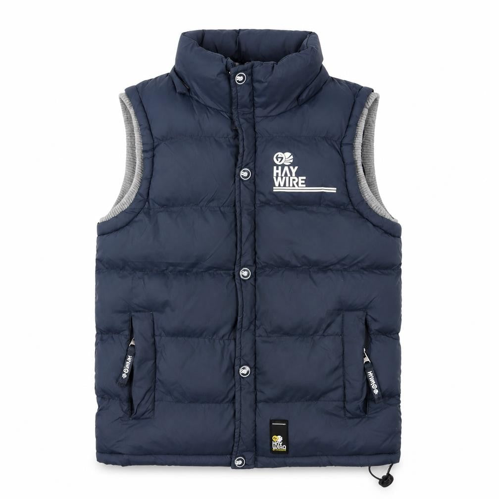 Front view of Haywire boys’ blue puffer jacket l with logo