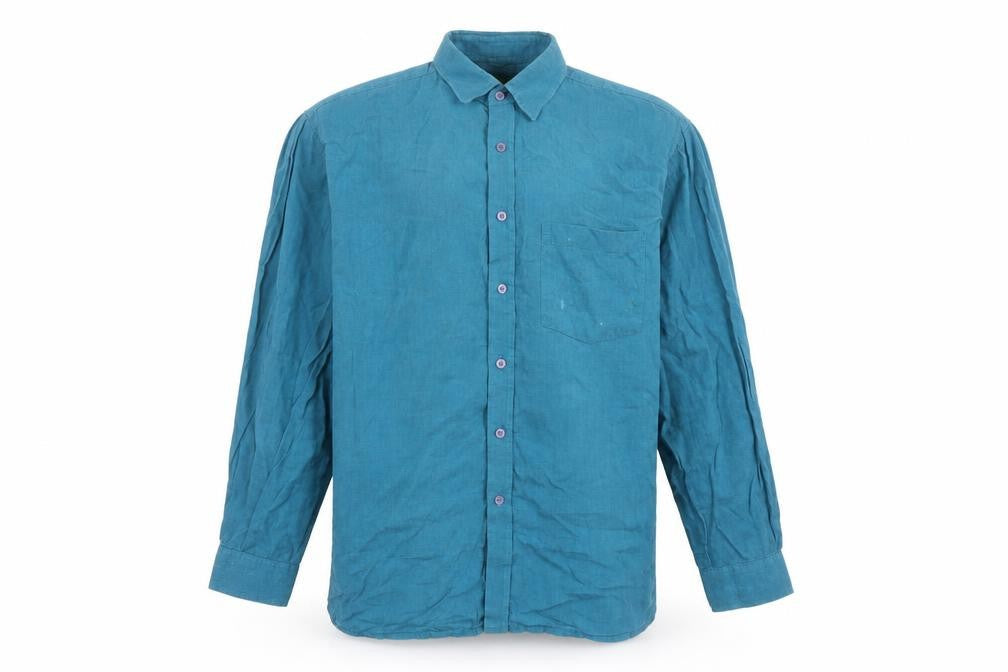 HANFAB'S Men's Blue Long Sleeve Shirt, Size 42, Casual