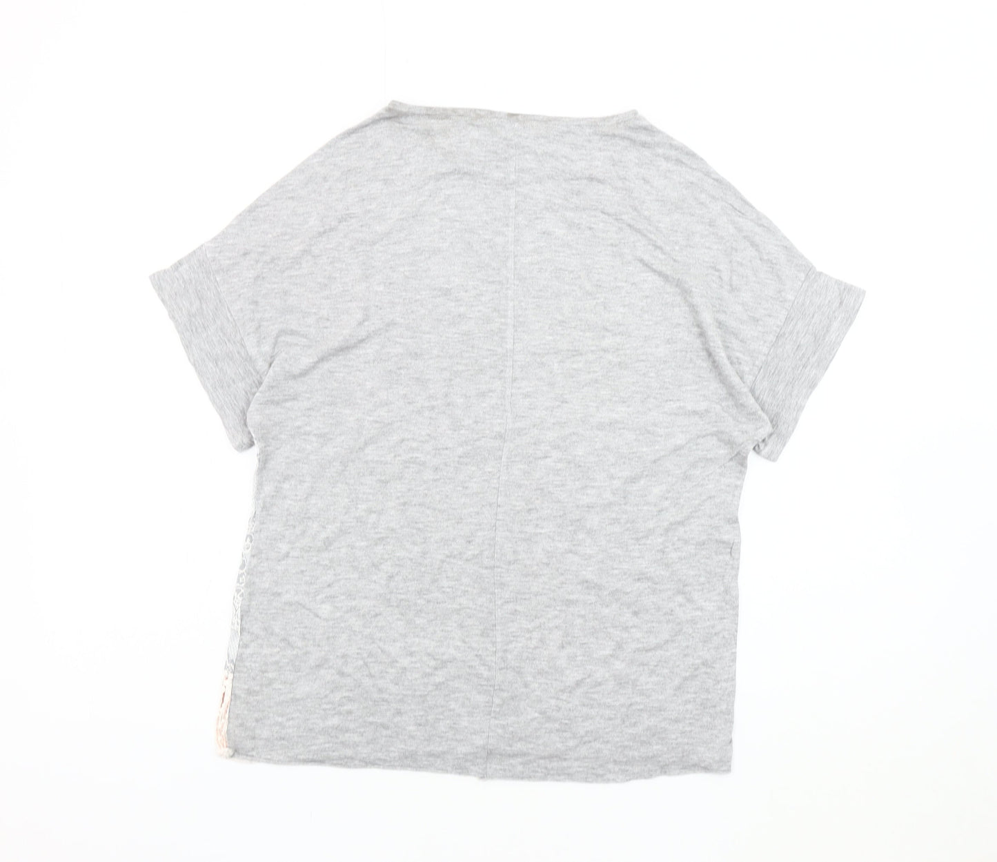 Zara Women's Grey & Pink Lace T-Shirt Size 12