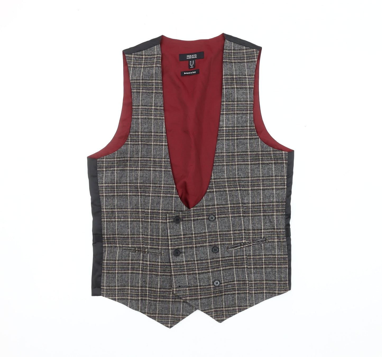 Feraud Men's Check Waistcoat - Black/Grey/Red 38