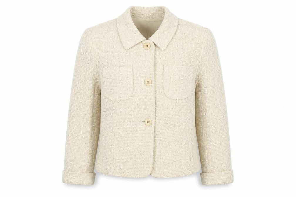 Episode Women’s Ivory Bouclé Blazer, Size 12, Tuxedo Style