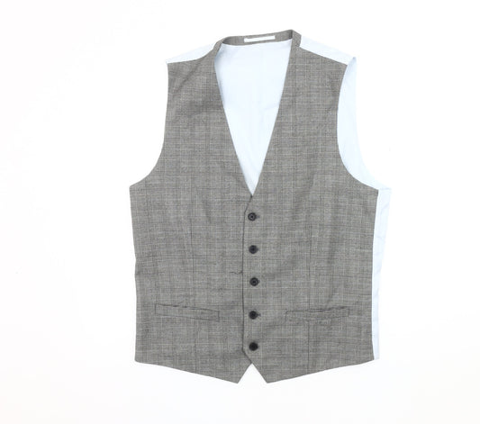 Moss London Men's Grey Check Waistcoat Size 42L Formal