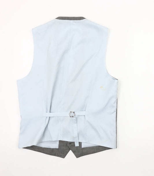Moss London Men's Grey Check Waistcoat Size 42L Formal
