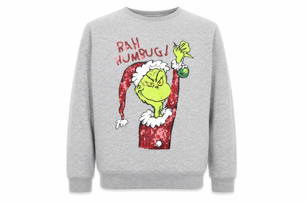 The Mens Grinch Grey Christmas Sweatshirt, Size S