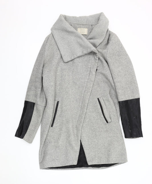 Bershka Women's Grey Overcoat - Size S, Wool Blend