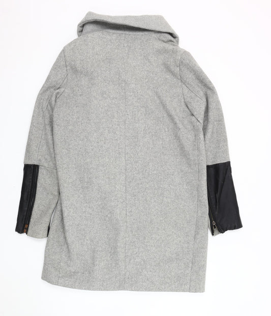 Bershka Women's Grey Overcoat - Size S, Wool Blend