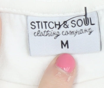 Stitch & Soul Women's White T-Shirt, Size M, Casual