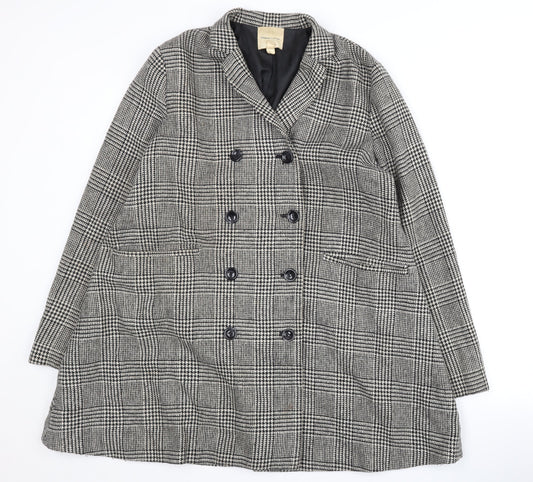 Silence + Noise Women's Grey Check Pea Coat Size S