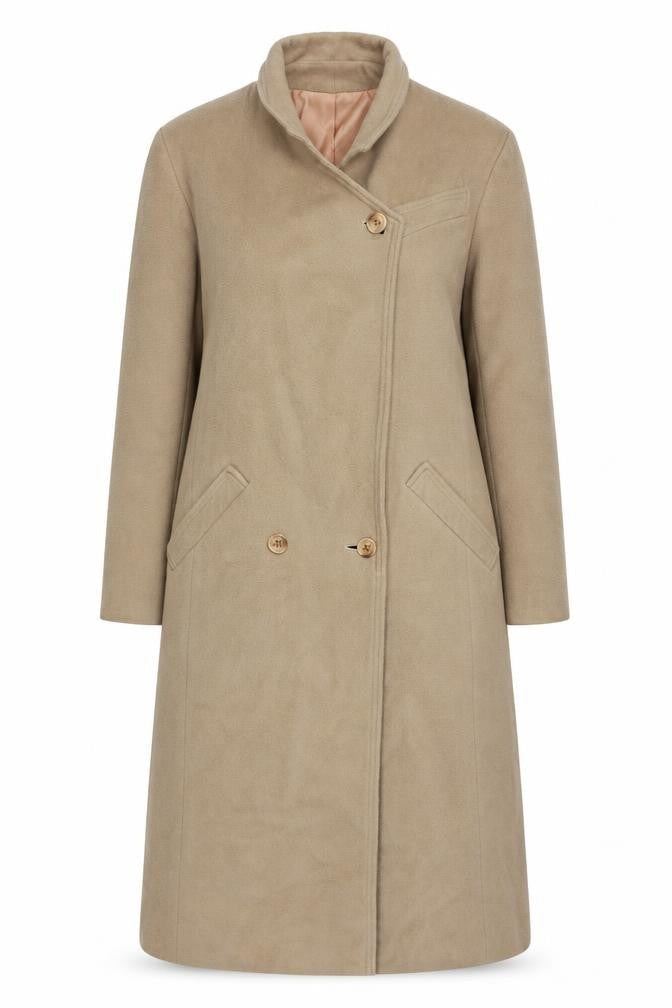 Wallis Women's Beige Wool Cashmere Petite Overcoat Size 10