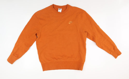 Nike Men's Orange Logo Sweatshirt, Size S, Crew Neck