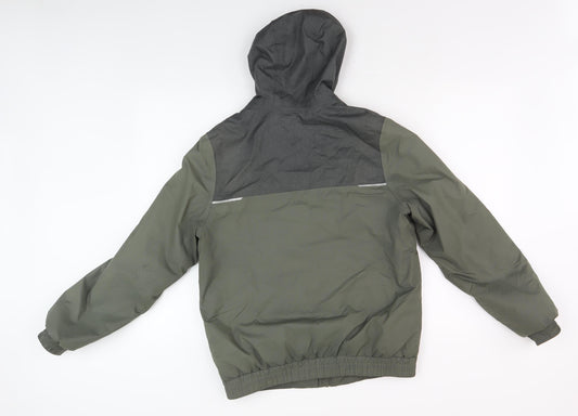Decathlon Boys Green Puffer Jacket 12-13 Hooded Mid-Length