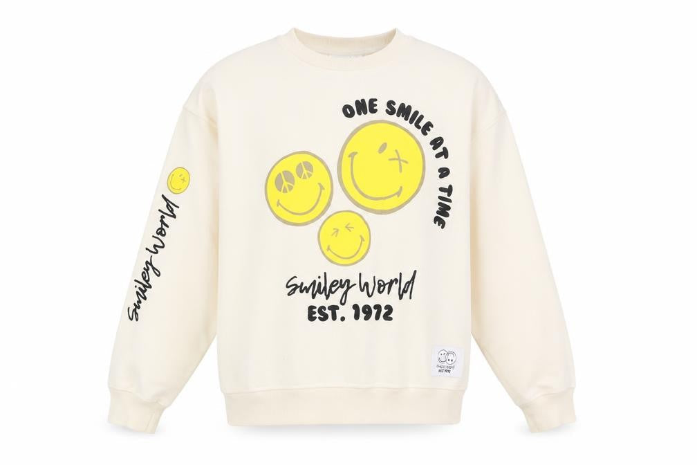 Smiley Mens World Ivory Pullover Sweatshirt XS