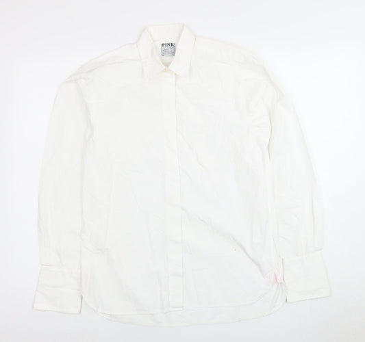 Pink Women's White Cotton Button-Up Shirt Size 10