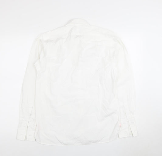 Pink Women's White Cotton Button-Up Shirt Size 10