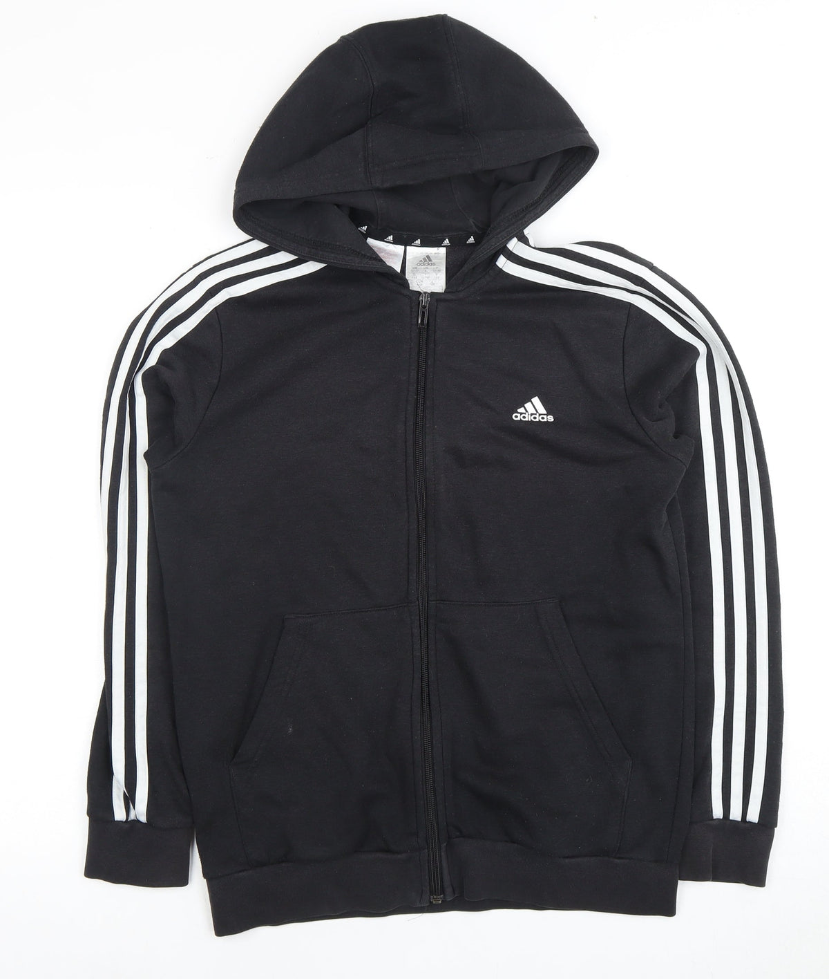 Additional front view of Adidas boys’ black full zip hoodie 13-14 years with logo