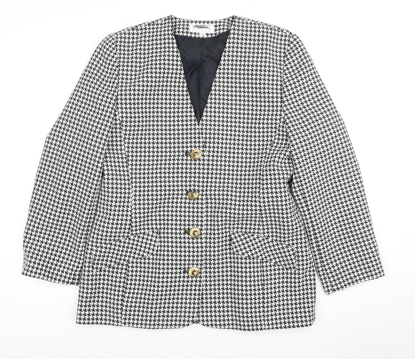 Fellini Women's Black Houndstooth Blazer Size 14