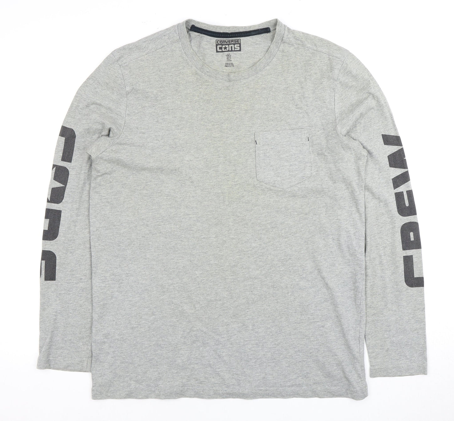 Converse Men's Grey Long Sleeve T-Shirt - Size M, Logo Accent