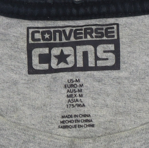 Converse Men's Grey Long Sleeve T-Shirt - Size M, Logo Accent