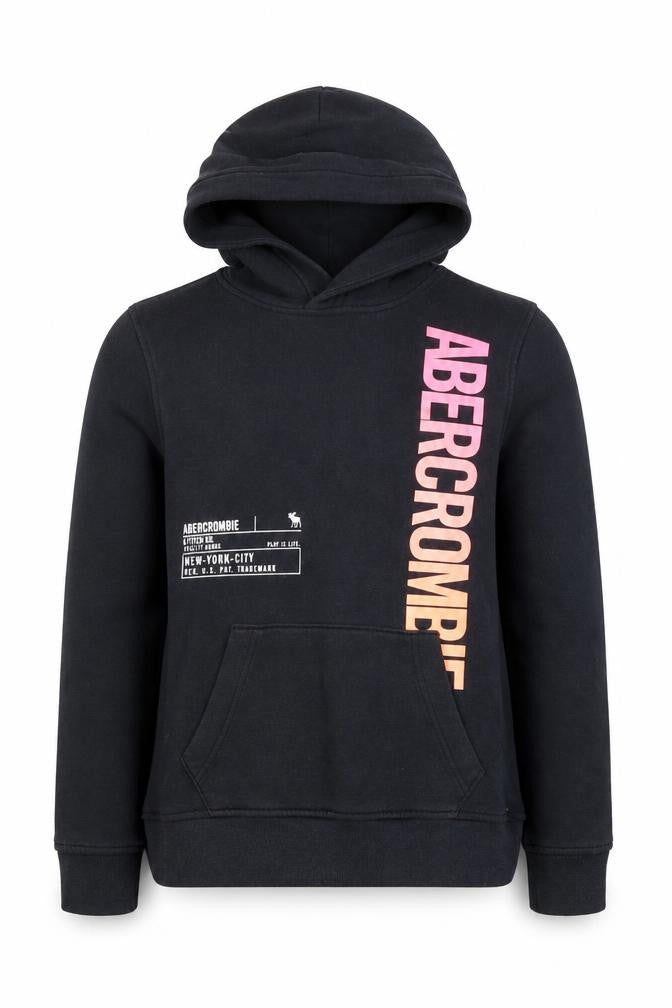 Front view of Abercrombie & Fitch Kids girls’ black hoodie 11-12y pullover casual