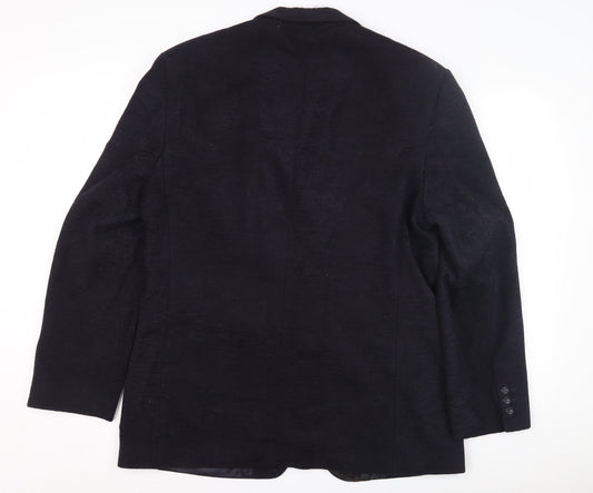 Pinstripe Black Men's Blazer 42 in Wool Single-Breasted