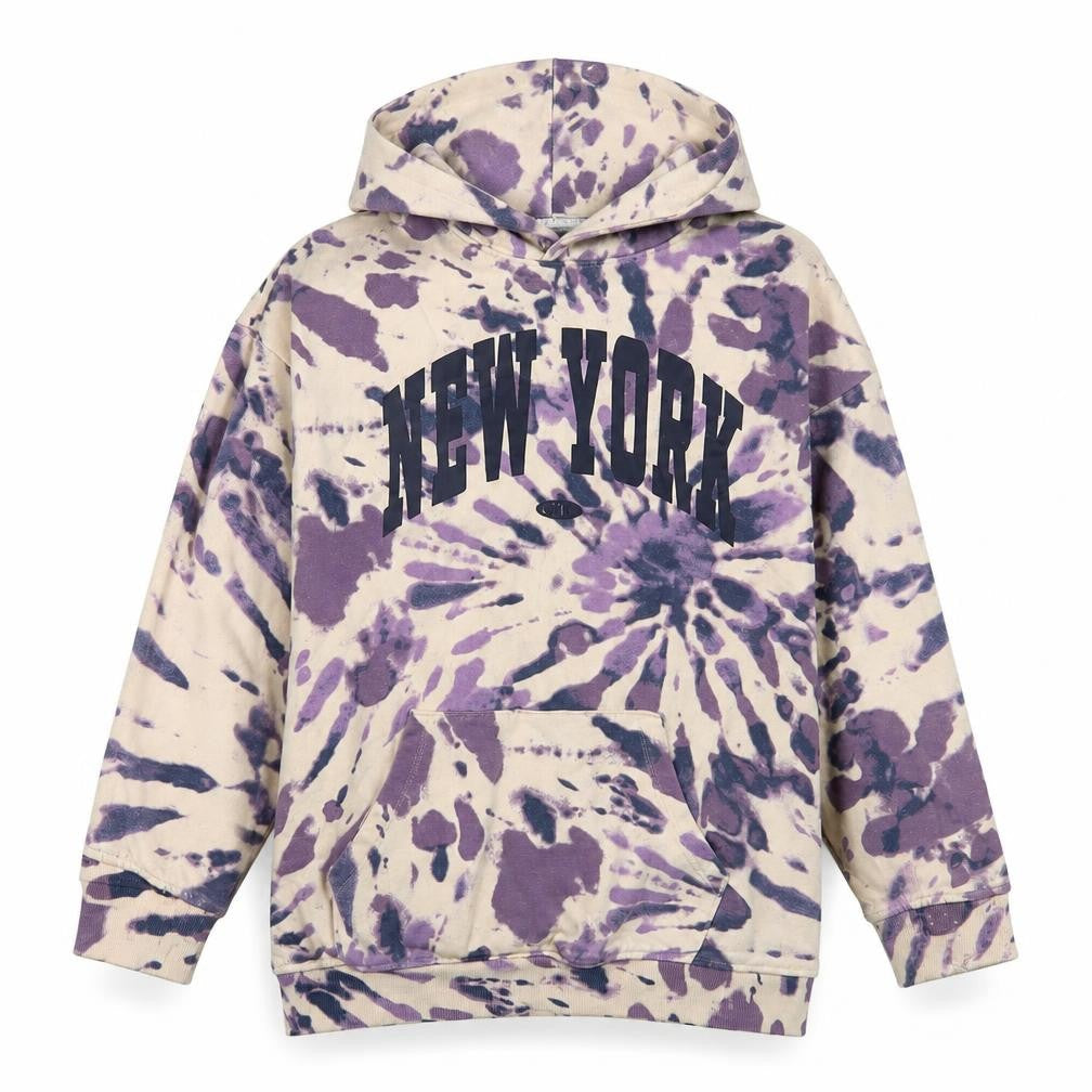 Front view of H&M girls’ purple tie-dye hoodie, size 12, urban style