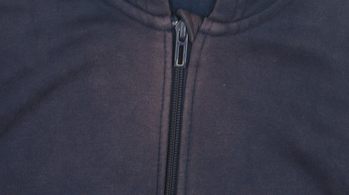 Brand and care label for Adidas boys’ navy full zip hoodie 11-12 years