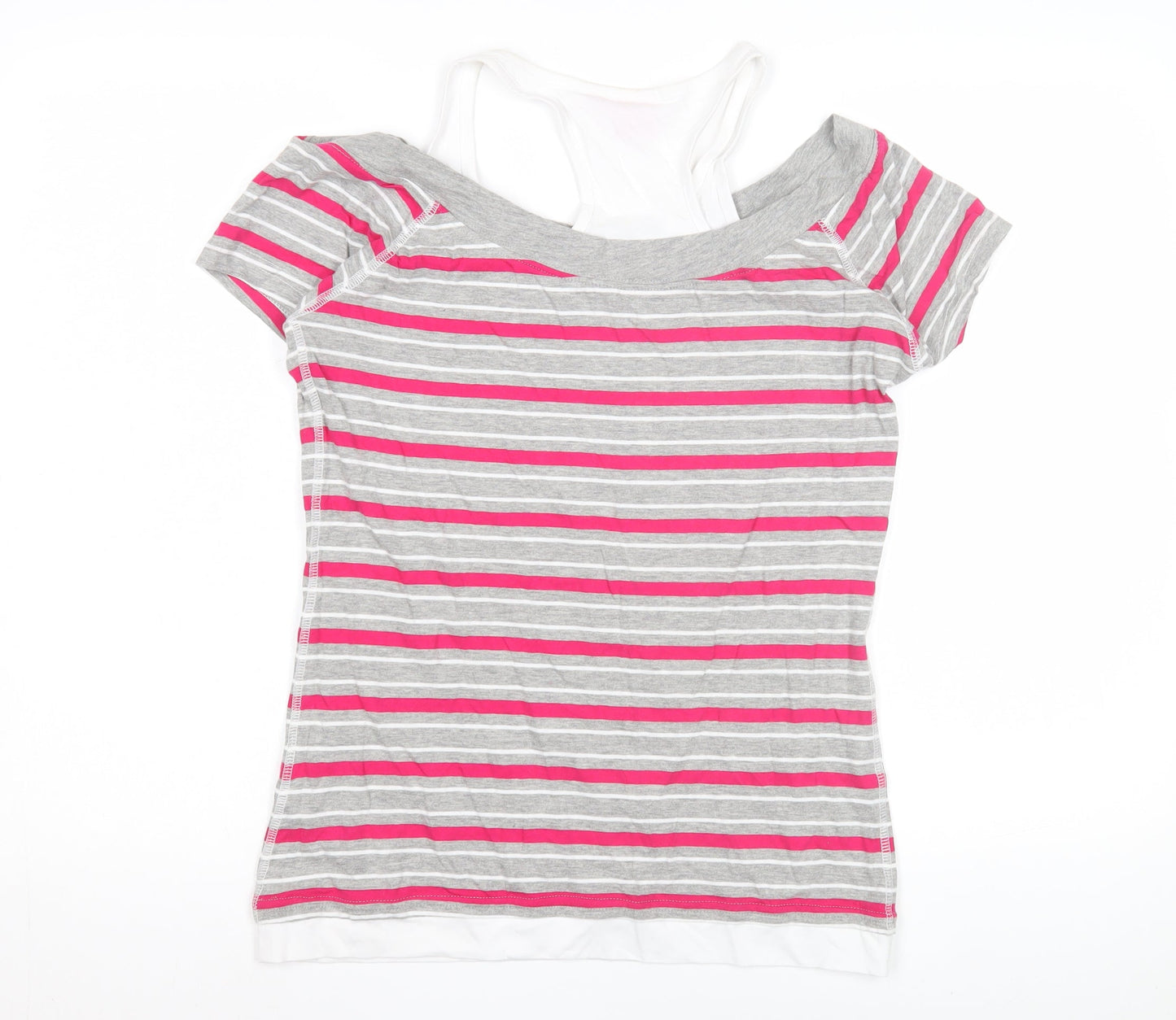 LA Gear Women's Pink Grey Striped T-Shirt Size 12