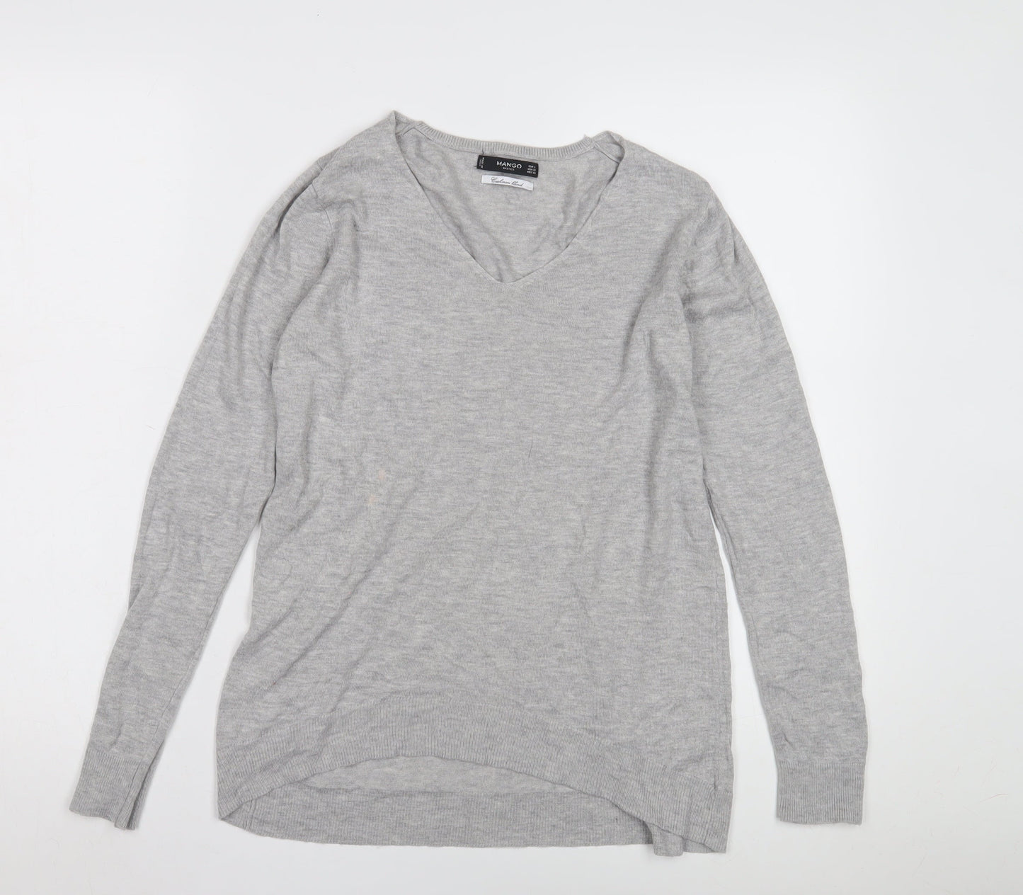 Mango Grey V-Neck Cashmere Blend Women's Jumper