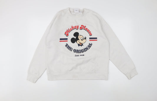 Disney Women's XS White Pullover Sweatshirt with Mickey Mouse Graphic