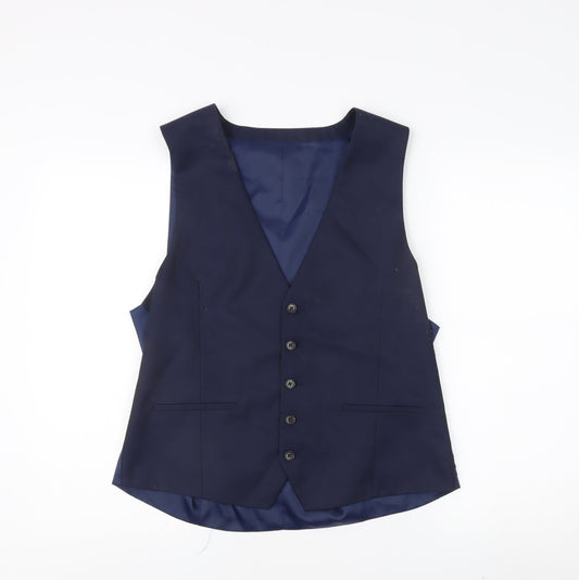 Moss London Men's Blue Skinny Waistcoat, Size 44R