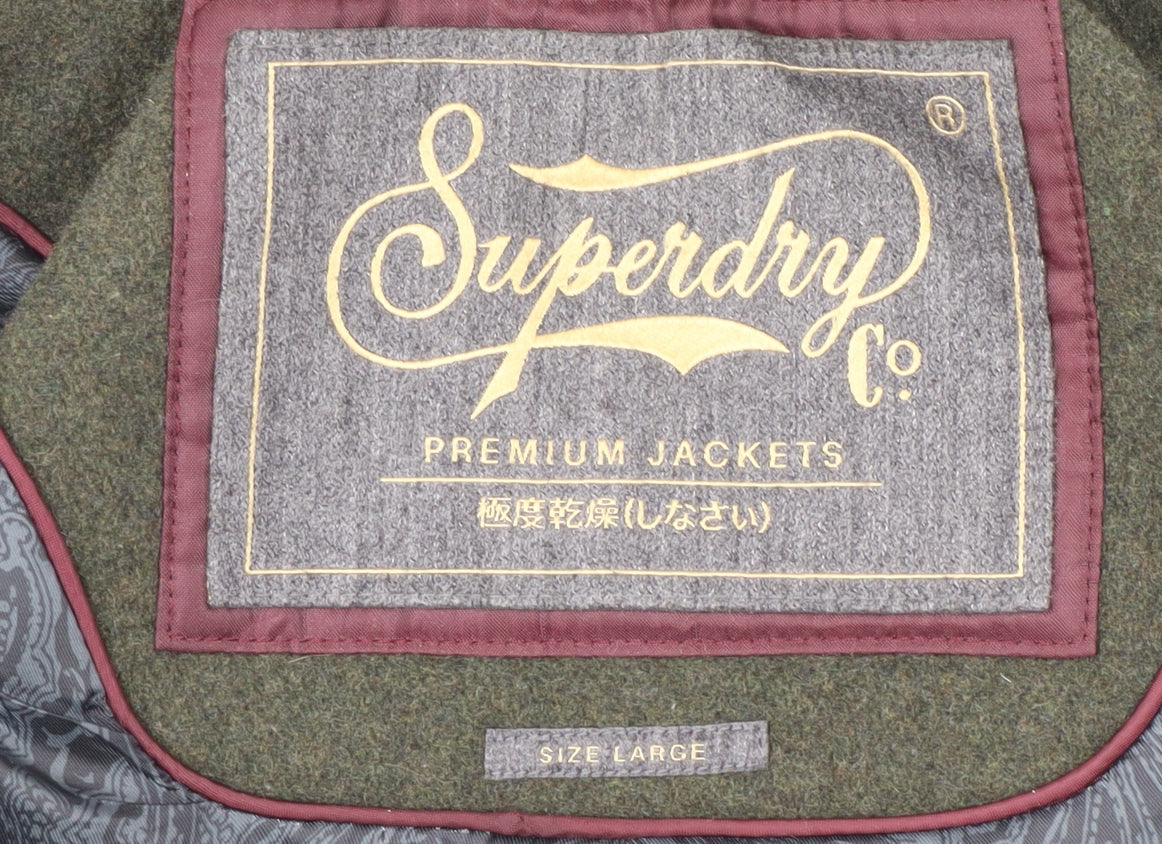 Superdry Men's Green Wool Pea Coat Size L