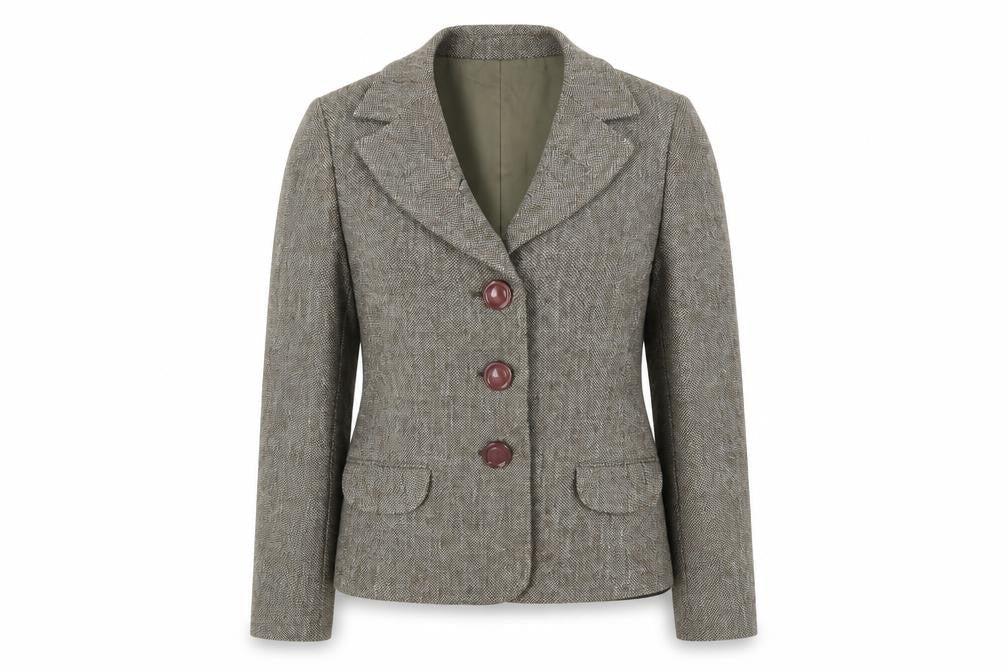 Oxmo Women's Grey Tweed Blazer, Classic Fit, Size M