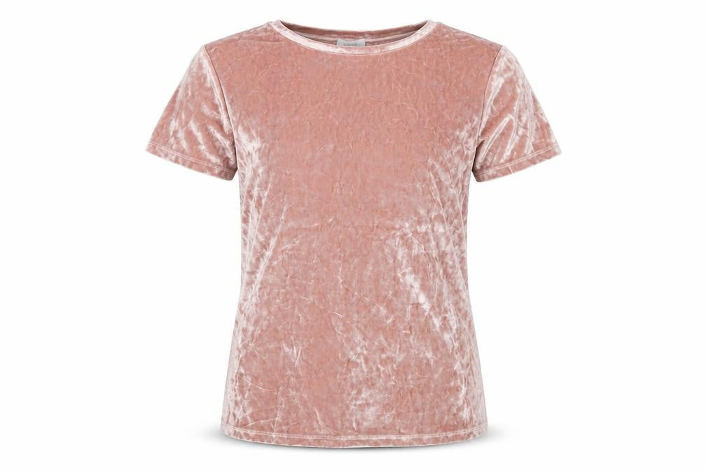 Front view of Next girls’ pink velvet t-shirt, 11 years, casual short sleeve